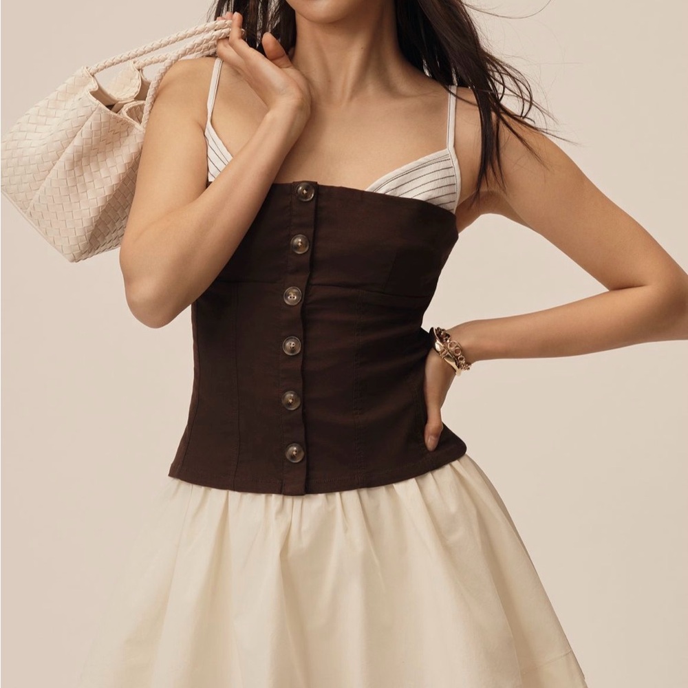 Anthropologie Brown Button-Up Corset Top